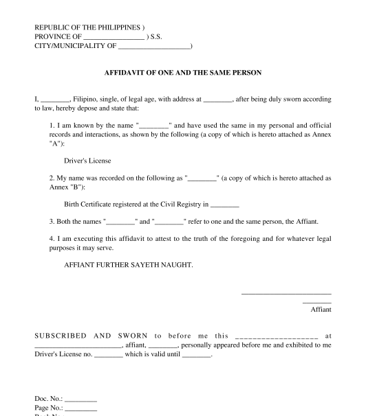 sample personal affidavit of discrepancy in name